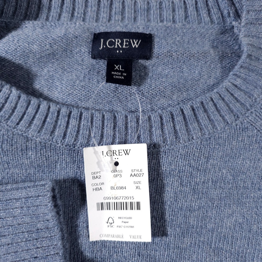 J.Crew Sweater Mens XL Blue Lambswool Blend Raglan Crewneck AA027 NEW - Picture 2 of 7